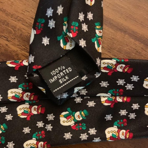 Retro Snowman Christmas Holiday Imported Silk Tie - Picture 4 of 5